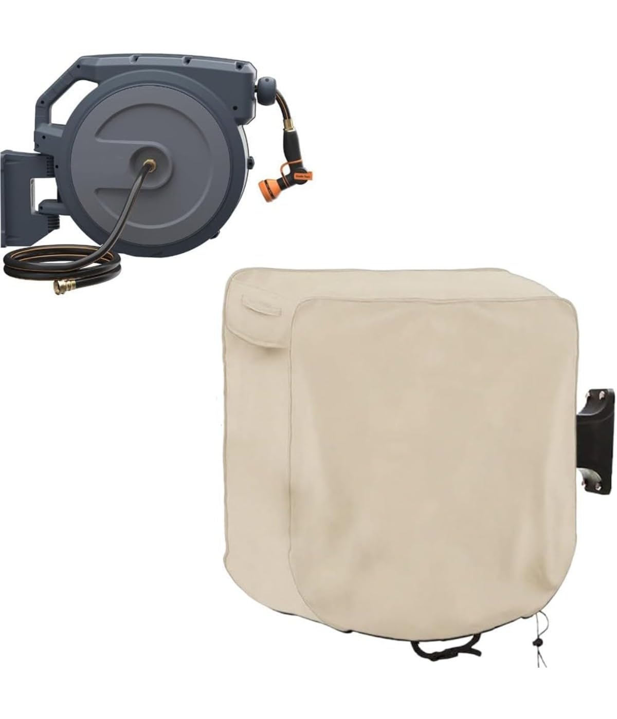 1 x Garden Hose Reel Cover 60 x 45 x 60 cm 420D Oxford Suitable for Wall Mounted Telescopic Reels White