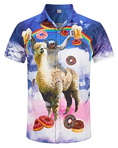 Buntes Hemd Herren Casual Holiday Shirts 3D Funky Flames Tropischer Druck Sommer Regular Fit Shirt Blau Farbiger Rauch L.