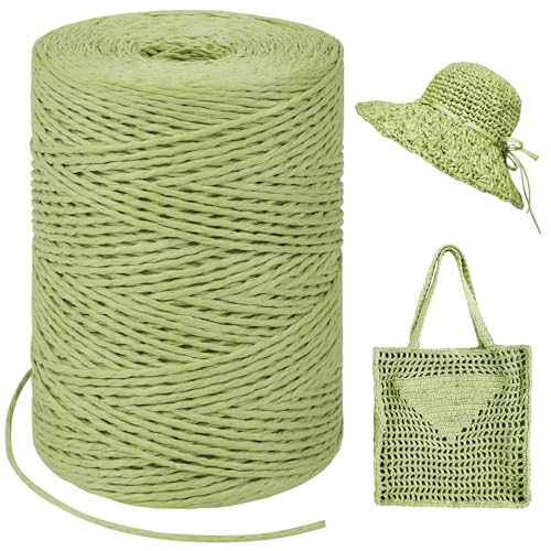 Image of Fruit Green Raffia Yarn for Crochet Bags, 1.5mm x 328 Yards Round String Ribbon for Gift Wrapping, Paper Yarn for Crocheting Sun Hat, Bag, DIY Crafts, Holiday Decoration