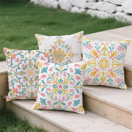 Housse de coussin 70x70cm extérieur imprimé double face bohème carré - 4
