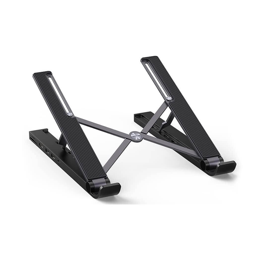 Soporte para computadora portátil con HUB HDMI que evita el calor y organiza tu escritorio negro