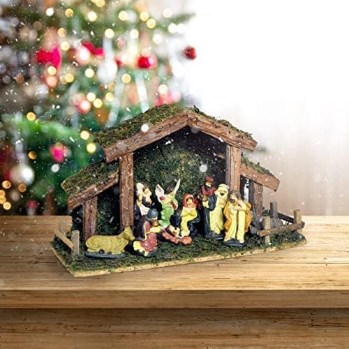 Marco Paul Interiors Christmas Nativity Scene Resin Nativity Statue Set Religious Ornament Festive Decoration for Home Indoor Decorative Nativity Manger Figure Xmas Holy Figure