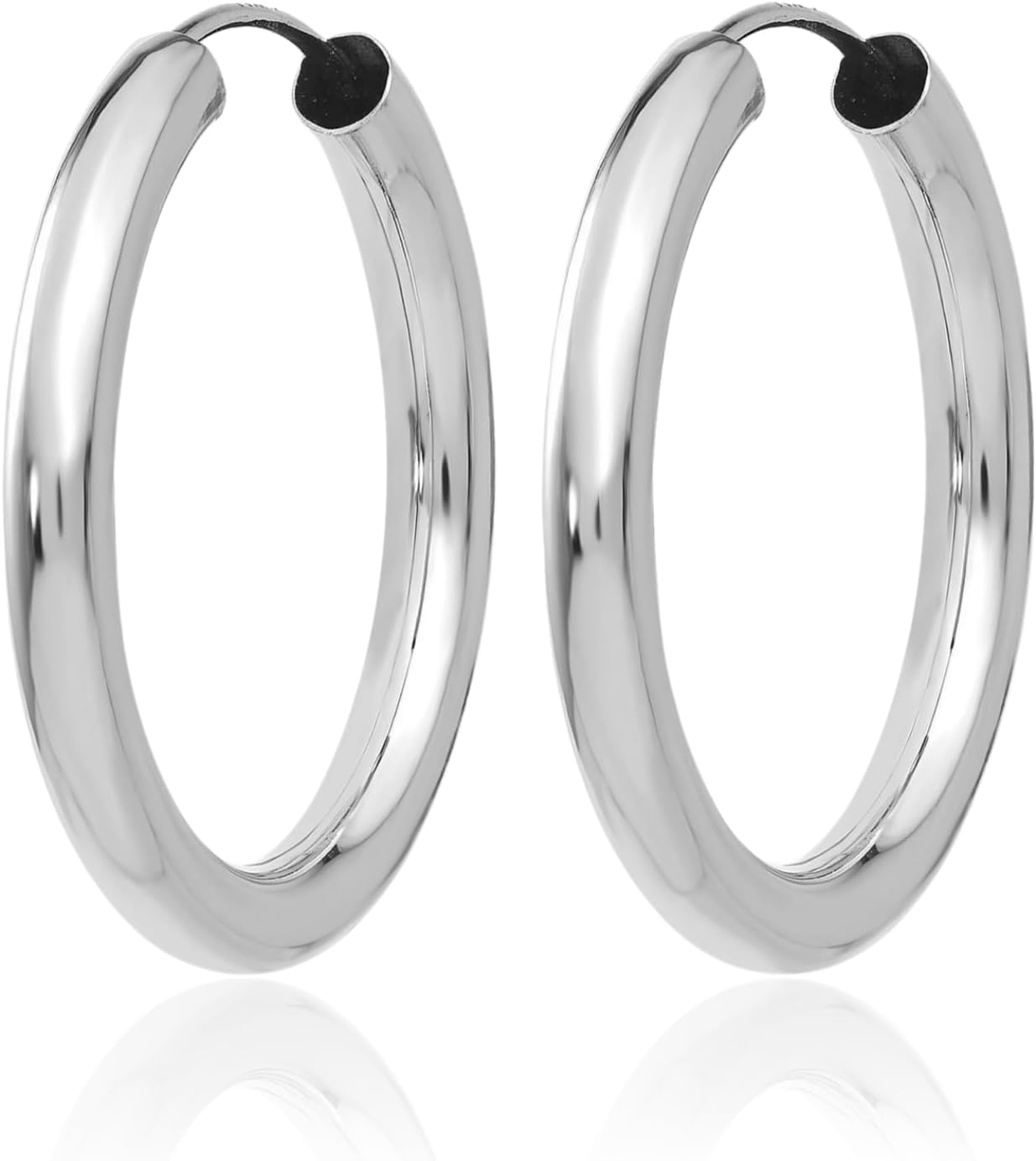 IceCarats 14K Solid White Gold Round Medium Endless Hoop Earrings 25mm 1 inch Latch Back, Endless Hoop Back For Her
