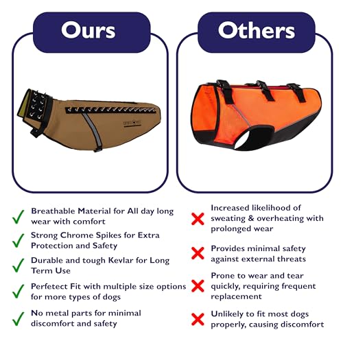 CoyoteVest Dog Harness Protection Vest, Reflective Dog Accessories with Spikes to Shield Your Pet from Raptor and Animal Attacks, Proudly Made in America (X-Small, Texas Tan)