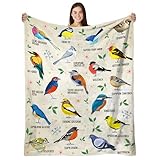 HEIFAM Bird Alphabet Blanket, Bird Gifts for Men Women, Easily Distracted by Birds Print Blanket Colorful, Birthday Gift for Boys Girls, Kingfishers Rock Pigeon House Sparrow Birds, 50''x60''