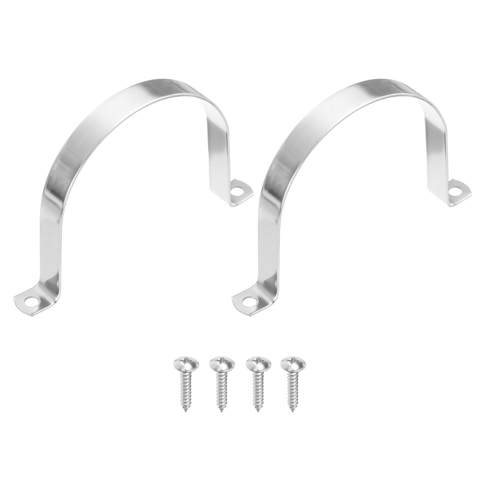 sourcing map 2Pcs 108mm(4-1/4") Two Hole Rigid Pipe Strap, 304 Stainless Steel Conduit Clamp Thicken U Bracket Heavy Duty Pipe Clamp with Self-Tapping Screws for Fixing Tube Cable, Silver