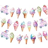 3Pcs Birthday Party Banners - Ice Cream Party Cutout Banner & Truck Decorations for Baby Shower Supplies