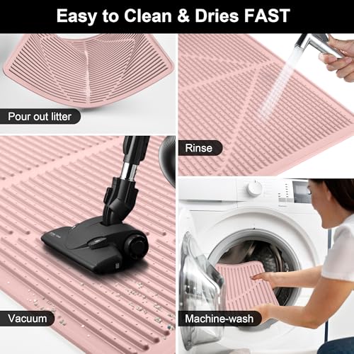 Image of Mofason Silicone Cat Litter Mat XXL - Pink Extra Large Cat Litter Box mat | Waterproof & washable 38 inchx25 inch kitty cat litter mat for floor, extra large litter trapping; cat litter catcher mat easy clean