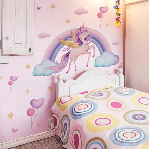 Adesivi Murali Arcobaleno Unicorno Adesivi da Parete Nube Stella Adesivi Muro Unicorno Arcobaleni Decorazione Murale Asilo Nido Camera da Letto Cameretta Ragazza Bambini