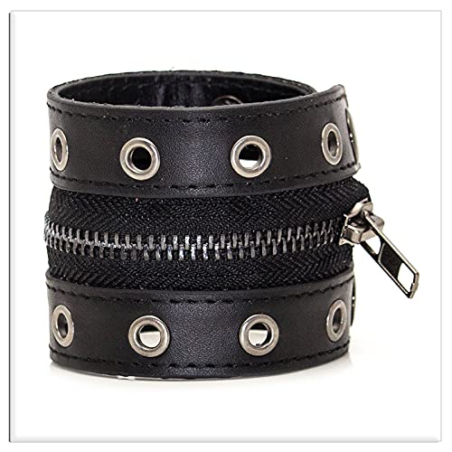 Image of Xusamss Punk Alloy Zipper Wristband Pu Leather Cuff Bracelet,7 1 /2 wrist