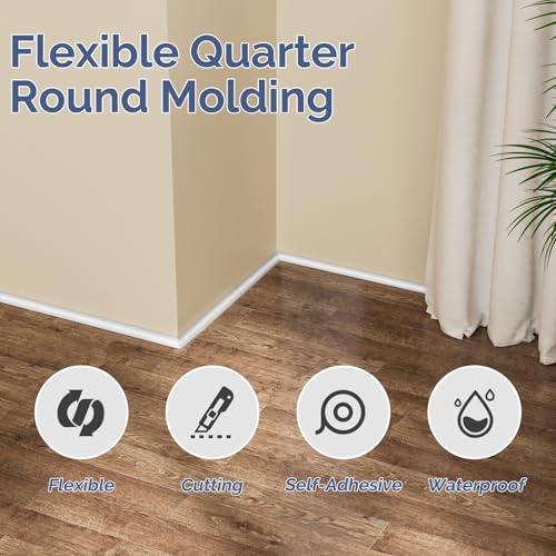 Flexible Quarter Round Molding - 158 Inch Peel and Stick Rubber Quarter Round Trim, Self-Adhesive Bathtub Edge Trim Molding, Suitable for Wall Edge, Floor Corner, Staircase Cabinet Edge (White) - Image 5
