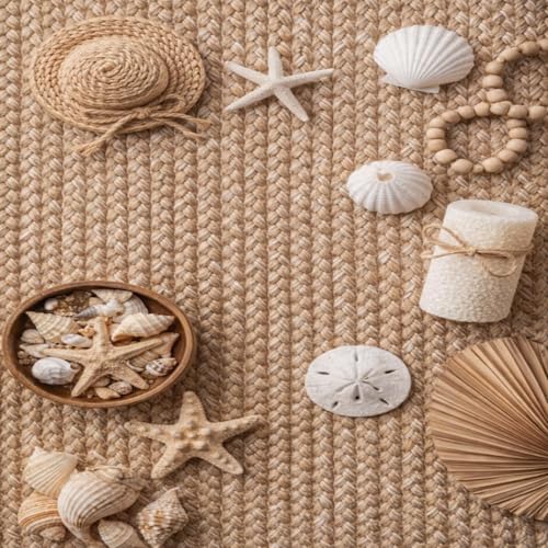 Image of Hand-Woven Cotton Braided Rug - Premium Heavyweight Natural Fiber Area Rug, Soft & Durable Rustic Floor Covering for Bedroom, Entryway - (4x6 feet, Beige Rectangular)
