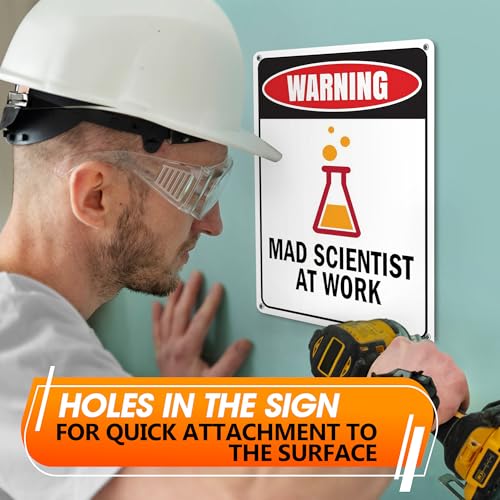 Mad Scientist Props Metal Sign, 7.9" x 11.8", Rust Resistant Tin, Halloween - image 5