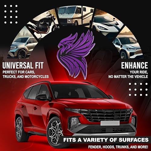 Image of Phoenix Emblem 3D Bird Badge, Custom Car Decal Sticker - Durable Exterior Trunk, Hood, Fender for Car, Truck, SUV (Set of 2) (Purple)