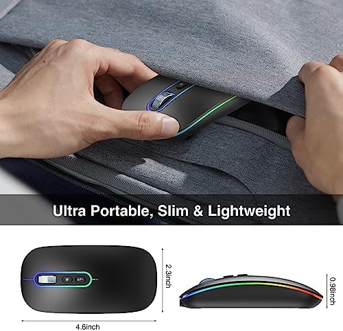 CimeTech Bluetooth Mouse Wireless (Bluetooth 5.1 + USB 2,4 GHz) LED Dual Tryb- Naładowane optyczne mysz radia biurowa dla laptopa MacBooka Air Pro, iPad, komputer, komputer