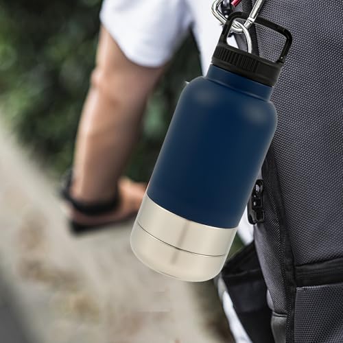 3 in 1 Trinkflasche Hunde für Unterwegs 900ml Isolierte Hundewasserflasche to go Edelstahl mit Wassernapf Futternapf BPA-Frei für Reisen Spaziergänge Outdoor-Aktivitäten