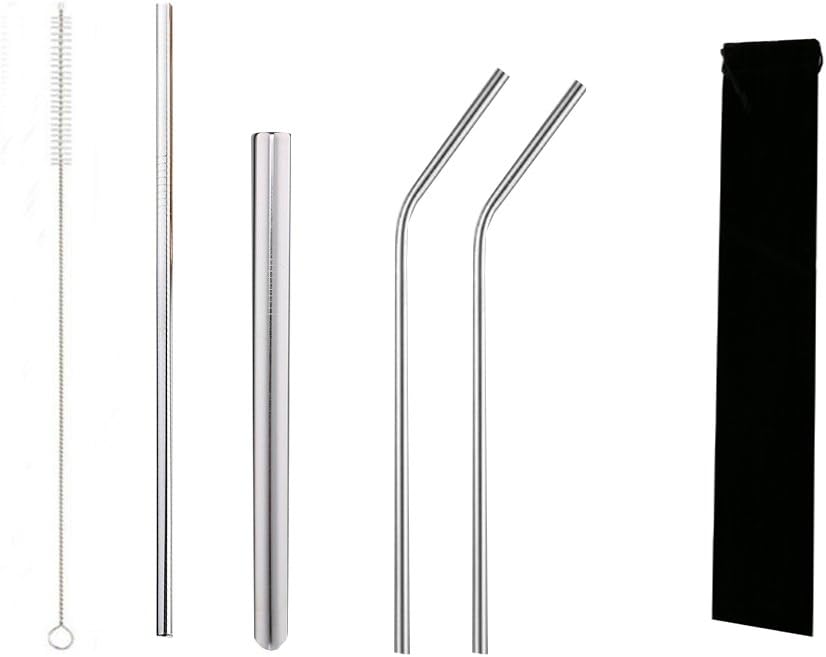 Yemate Set of 4 Stainless Steel Straws for 30oz 20oz Tumblers Cups Mugs, A Variety of Reusable Drinking Straws with Cleaning Brush Fat Boba Straws for Thick Smoothie Bubble Tea Milkshake Jumbo Drinks