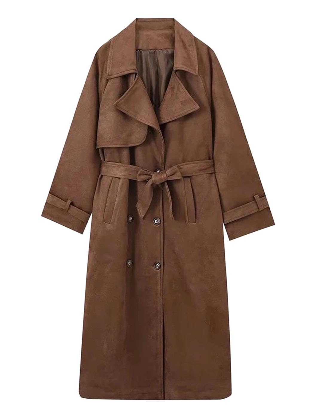 Women Casual Belted Double Breasted Trench Coat Long Sleeve Winter Warm Outdoor Outerwear