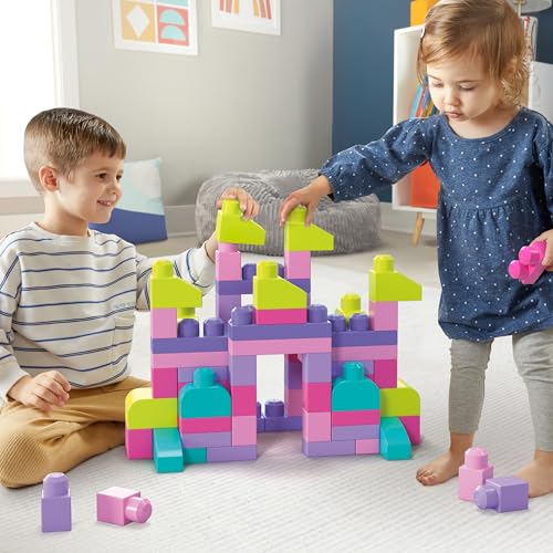 Mega DCH62 Bloks First Builders Toddler Blocks Toys Set, Big Building Bag With 80 Pieces And Storage, Pink, Ages 1+ Years thumb #1
