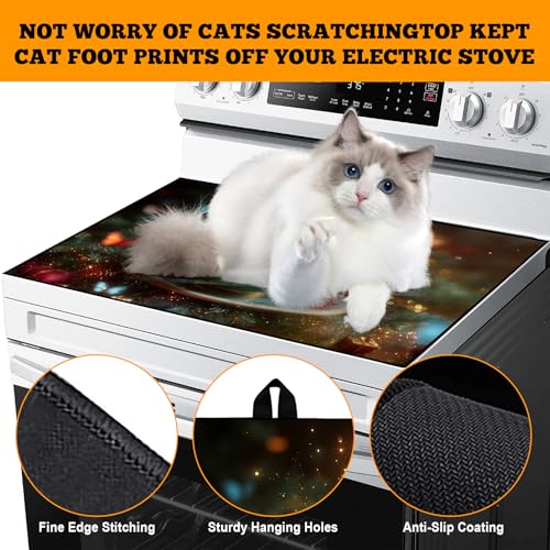 Image of Christmas Multi-Design Stove Cover for Glass /Electric Stoves - 3-in-1 Heat-Resistant Protector Mat, Non-Slip Drying Rack 28 inchx20 inch