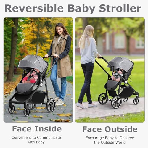 image for INFANS 2 in 1 Baby Stroller, High Landscape Infant Stroller & Reversib