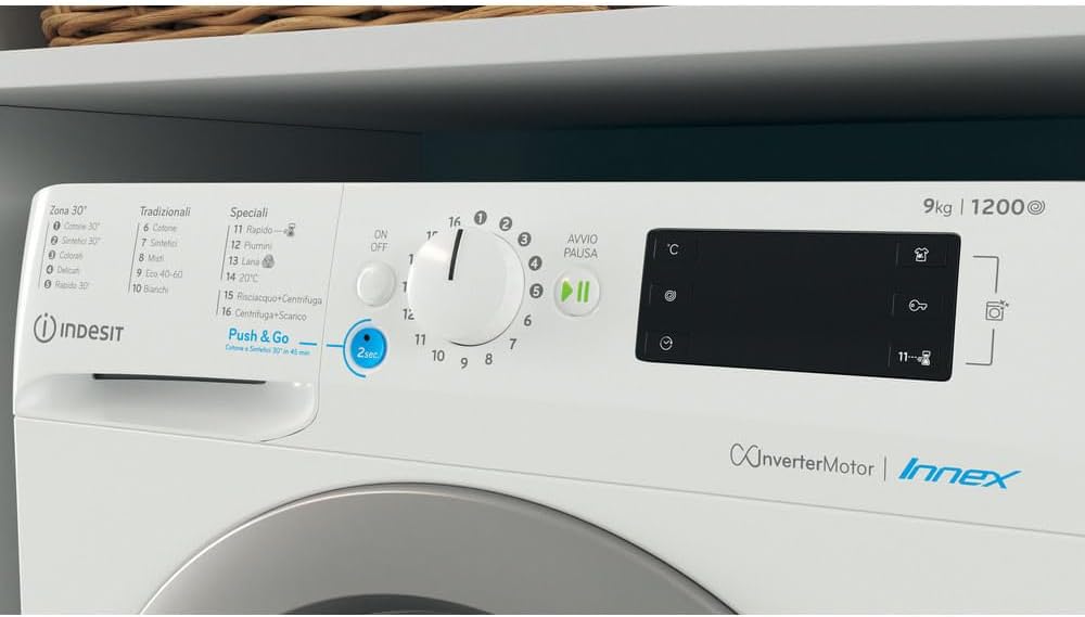 Lavatrice a libera installazione a carica frontale Indesit: 9,0 kg - BWE 91285X WS IT           [Classe di efficienza energetica B]