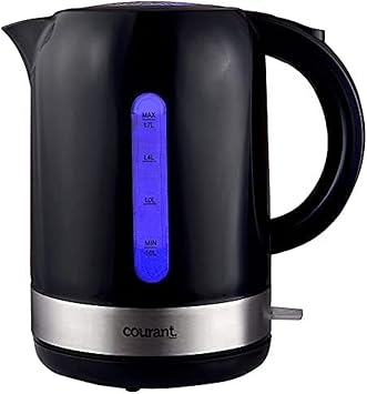 Courant COUKEP175K 1.7 Liter Electric Kettle Cordless with LED Light, 1000W Power, Automatic Safety Shut-Off, Perfect for Tea/Coffee/Hot Chocolate/Soup/Hot Water, Black Color