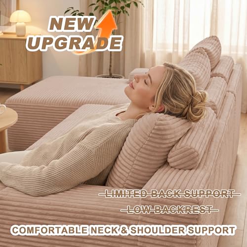 Image of Mangodan Cloud Sectional Couch, Boneless Sofa for Living Room, Modular Sectional Sofa with Deep Seat, Fluffy Comfy Couch with L-Shaped Chaise, No Assembly Required, Camel