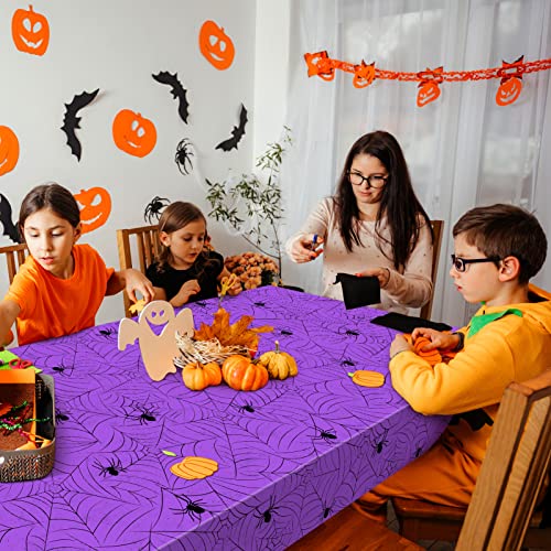 Image of TREWAVE 3 Pack Halloween Spiderweb Tablecloth Rectangular Plastic Spider Web Table Cloth Large Size Table Covers for Home Decor Halloween Party Decorations 54 inch x 108 inch (Purple)