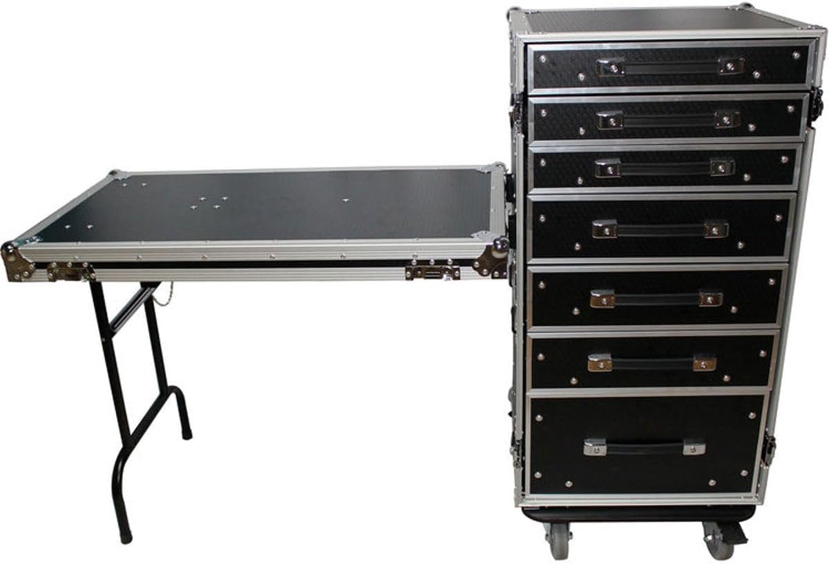 ProX XS-7DTW (7) Utility Drawer ATA Flight Style Case with Fold out Left Right Side Mounting Removable Table and 4 inch Casters