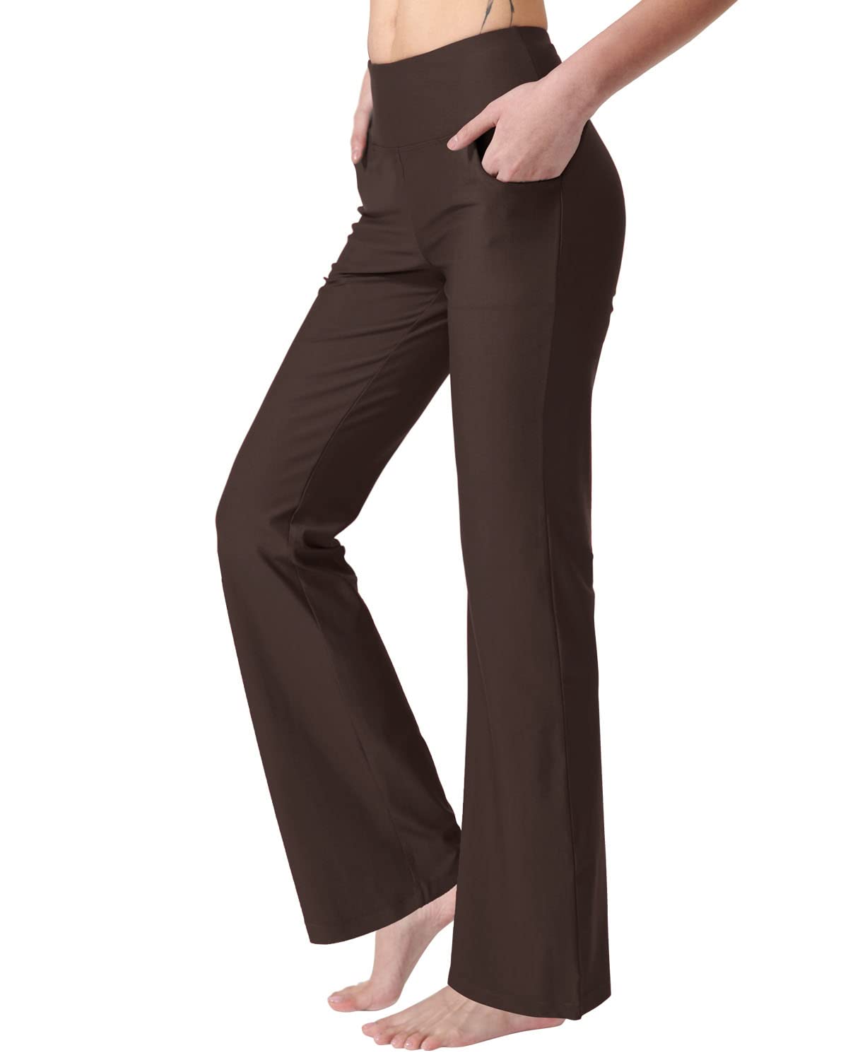 Keolorn Women's Bootcut Yoga Pants with Pockets High Waist Bootleg Yoga Workout Pants for Women