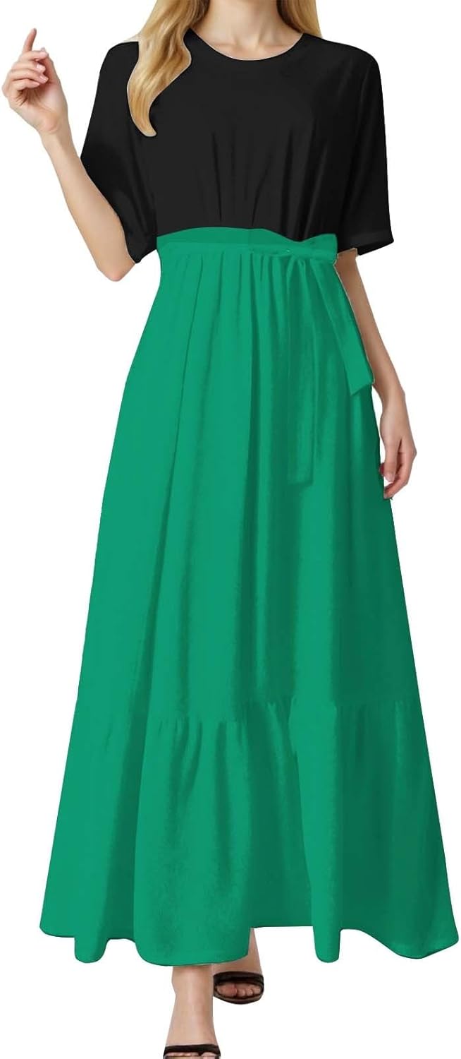 Summer Dresses for Women 2025 Floral Print Wrap Short Bell Sleeve Patchwork Three Layer Ruffle Hem A Line Maxi Dress