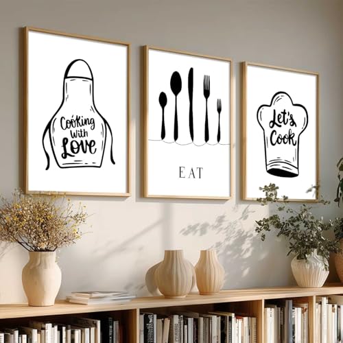 Image of HOTHOUSE Kitchen Wall Artposter With Frame For Living Room Bed Room Hotel Wall Decor Digital Reprint engineered wood Set of 3 (19X25 inch)