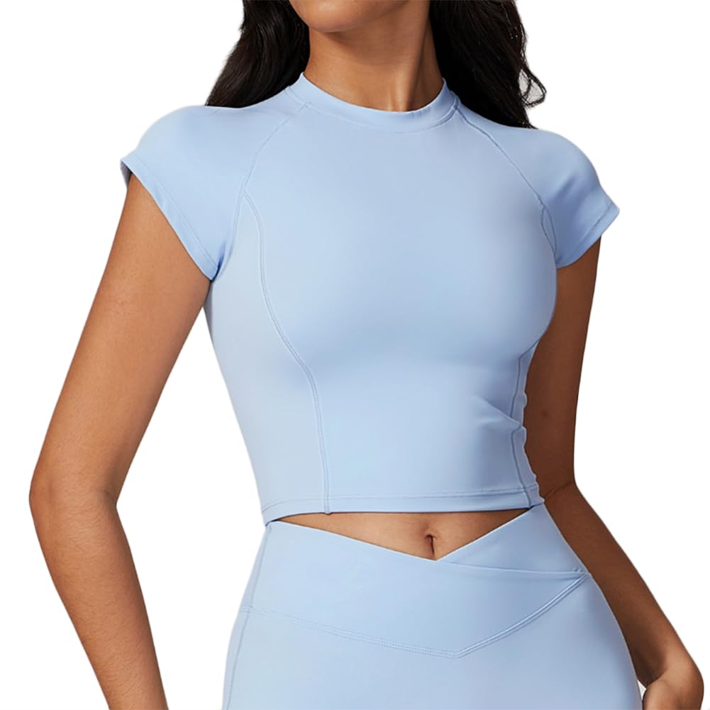 JPXJGT Women's Workout Tee Fitted Athletic Yoga Top for Summer Gym Pilates