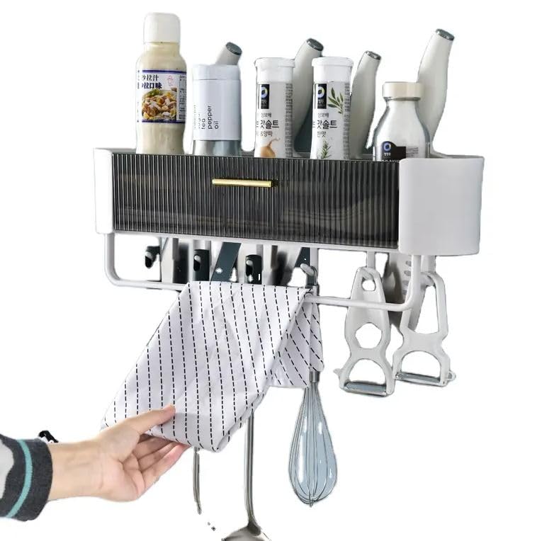 ULTREOS Plastic Wall-Mounted Storage Rack Carry Drawers Shelf Hooks Towel Bar Bathroom Organizer Shelves Kitchen Holder With Aromatherapy Groove, Grey 2