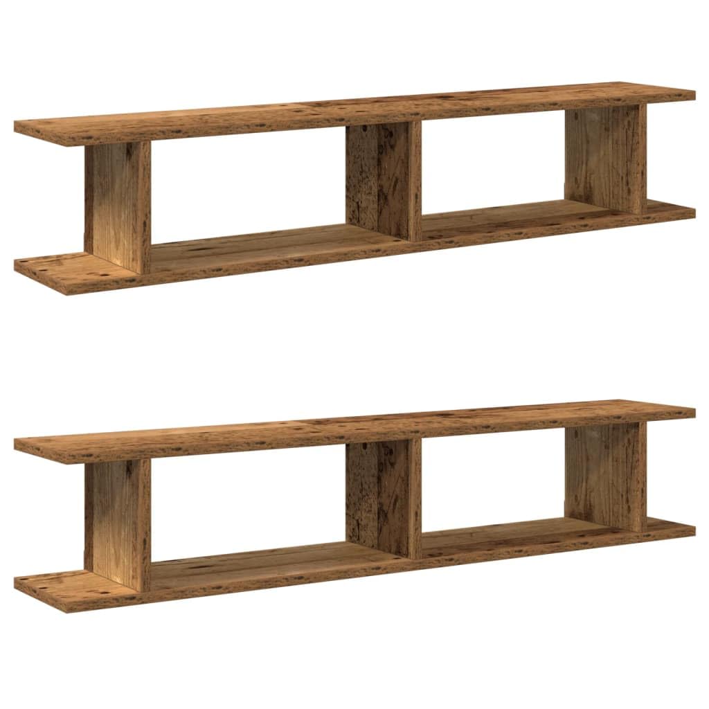 Wandregale 2 STK. Altholz-Optik 105x18x20 cm Holzwerkstoff | Multifunktional, Wohnzimmer Büro Arbeitszimmer, Feuchtes Tuch Reinigung, Flexible Anordnung