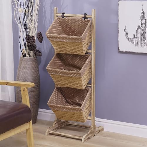 Gabinete De Piso De Baño De 3/4 Niveles, Gabinete De Almacenamiento Delgado Y Estrecho De Paño, With Plegable Cestas, Marco De Madera, Para Baño Pequeño(Color 1,102*35*35cm/40.1*13.8*13.8in)