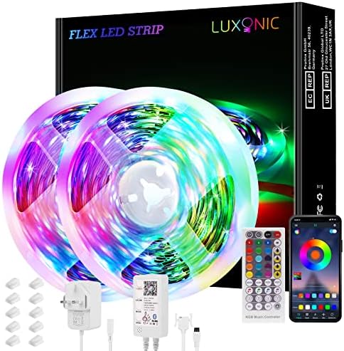LUXONIC Rainbow LED Light Strips - App Control Dreamcolor RGBIC LED Strip Lights 65.6ft 2 Roll - Music Sync LED Lights for Bedroom, Aesthetic Room Decor, Smart Home Decoration