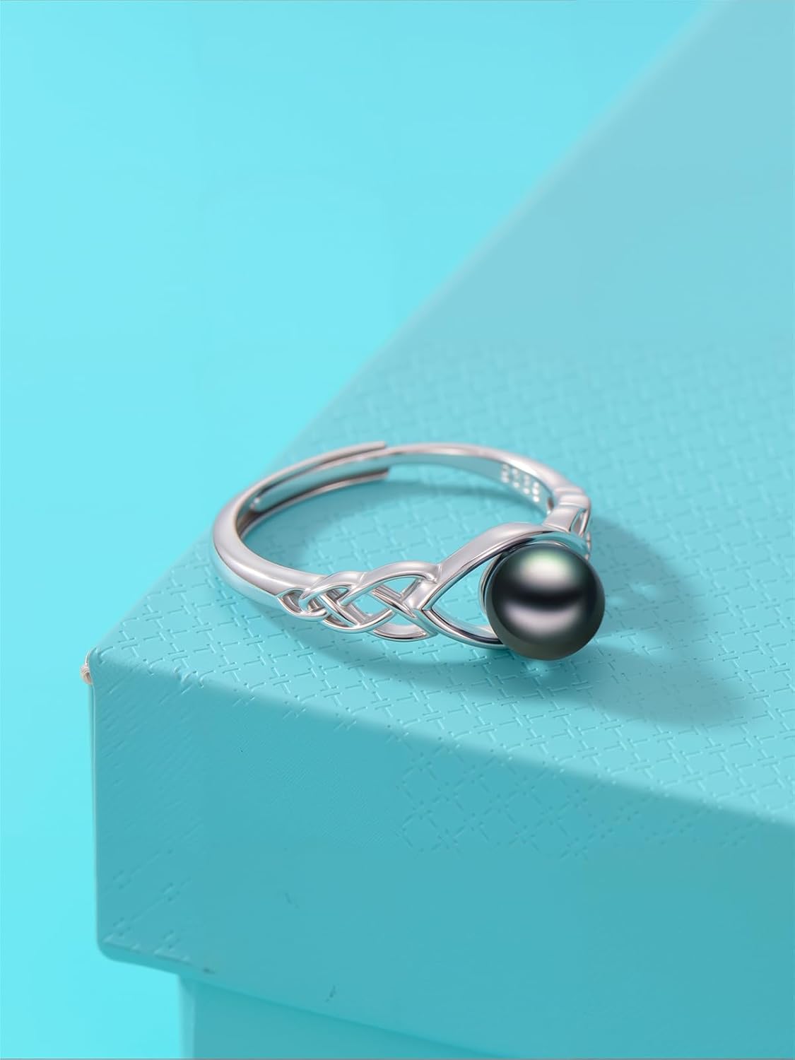 Tahitian Black Pearl AAAA 18K White Gold Plated Sterling Silver Evil Eye Ring for Women Wife Mom Girlfriend Valentine Her Jewelry Gift for Anniversary Birthday Halloween (Evil-Eye B, White-Gold, 5-6 MM) - Image 5