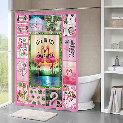 Flamingo Shower Curtain Pink Flamingo Live In The Sunshine Shower Curtain With 12 Hooks Fabric Waterproof Curtains Palm Leaf Bathroom Curtain Decor 60''X72'' #TOP1