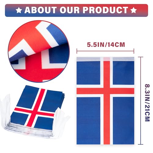 Image of Iceland String Flag Pennant Banner, Small Mini Icelandic Flags Bunting Banner, National Country Decoration for School, Party, Sports Events, Patriotic Festival, 33 Feet 30 Flags