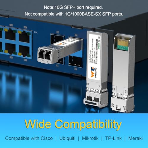 Image of 10GBase-SR SFP+ LC Transceiver 2 Pack, 10G SFP+ Module 850nm MMF Multimode | 10Gb SFP+ Optical Module up to 300 Meters, Compatible with Cisco SFP-10G-SR, Mikrotik, TP-Link, and more