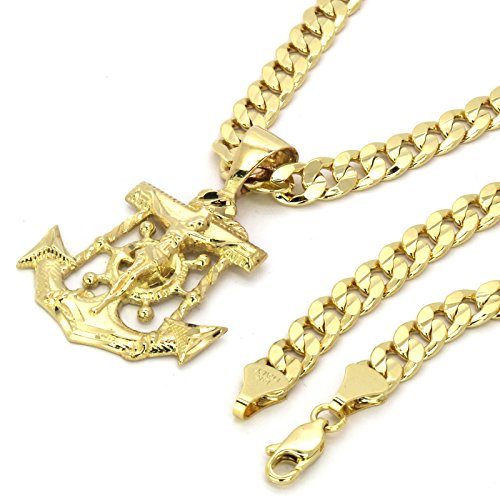 14k Gold Plated on Brass Hip Hop Anchor Pendant w/ 6mm 30" Cuban Hip hop Chain