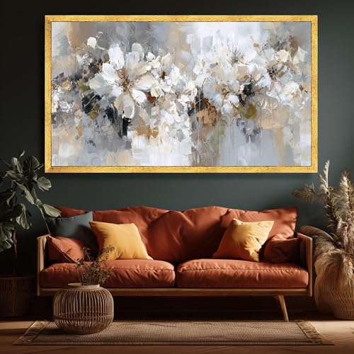 Toile florale grand format pour masquer un mur vide de salon