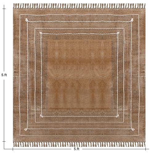 Tapis en coton imprimé main style dhurrie bohème carré pour salon - 4