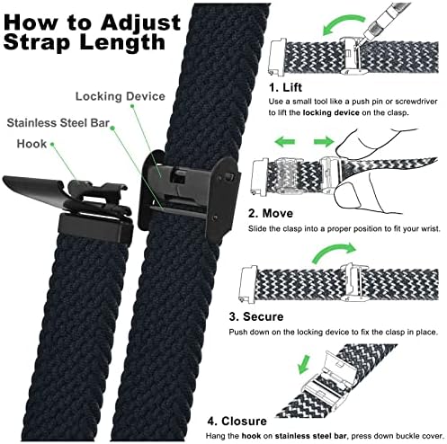 WOCCI 18mm Braided Nylon Watch Band for Men and Women, Quick Release, Black Stainless Steel Buckle (Black) - 4