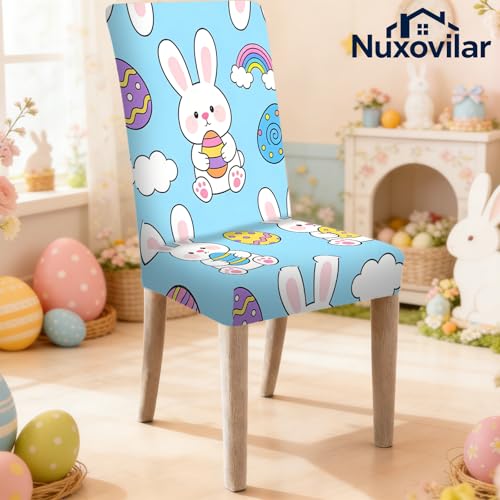 Image of Nuxovilar 4PCS Cute Bunny Design Milk Silk Elastic Chair Covers | Stretch Slipcover Cute Protector Bunny Wrap Seat Guard Dining Room Family Dinner Home Gathering (Cute Bunny)