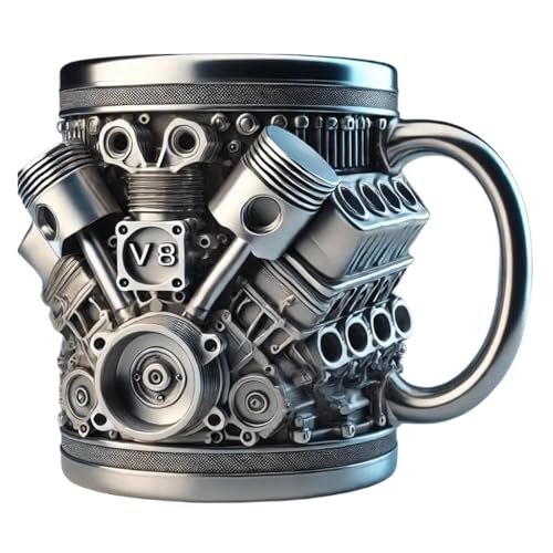 V8 Engine Stainless Steel Mug, Durable Stainless Steel Realistic Engine Shaped Coffee Mug Realistic 3D Car Engine Design, Creative Car Engines Design Gift Coffee Cup for Cars Enthusiasts & Racing Fans