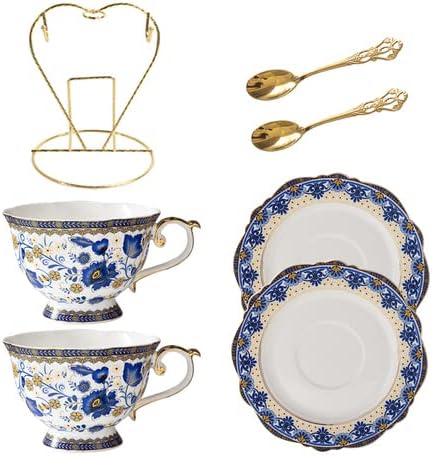 Coffee Cup Blue and White Tea Cup Flower Tea Cup Female High-end Exquisite Retro Luxury English Coffee Cup Afternoon Tea Cup Tea Cup