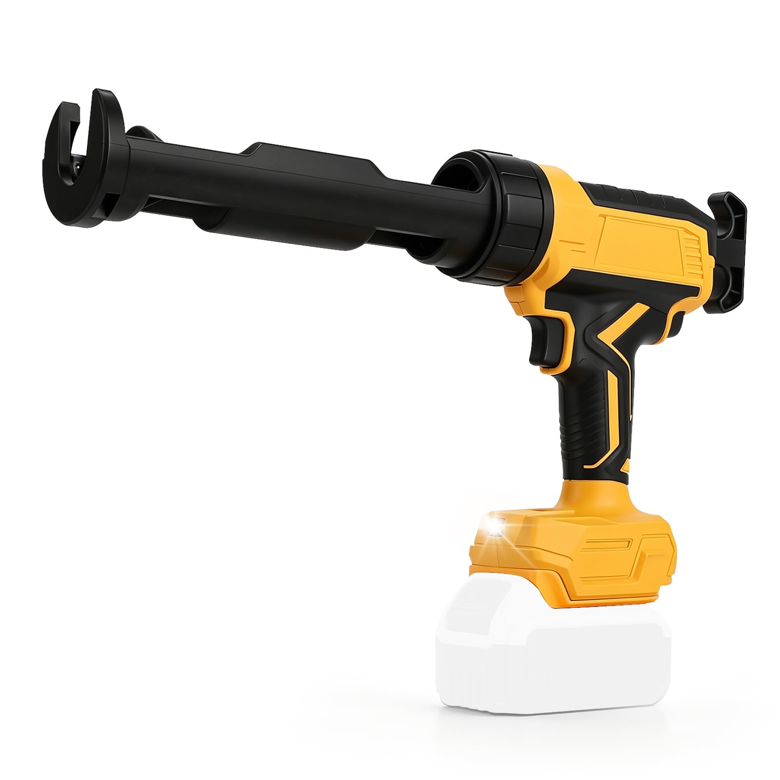 Pistola de cartucho con batería, compatible con batería DeWalt 18 V 20 V, 600 kg de fuerza de empuje, pistola eléctrica de silicona ajustable en 6 niveles con luz LED para cartuchos de 300 ml (sin